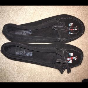 Good condition black Minnetonka moccasins